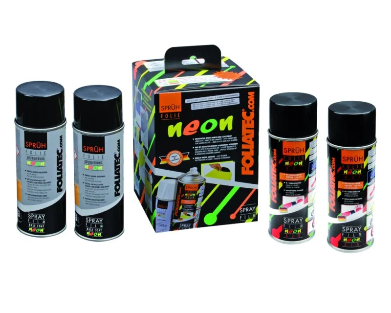 Foliatec Spray Vinilo (Dip) Neon 4-Piezas Juego - Rojo 2x400ml + Base Coat 2x400ml