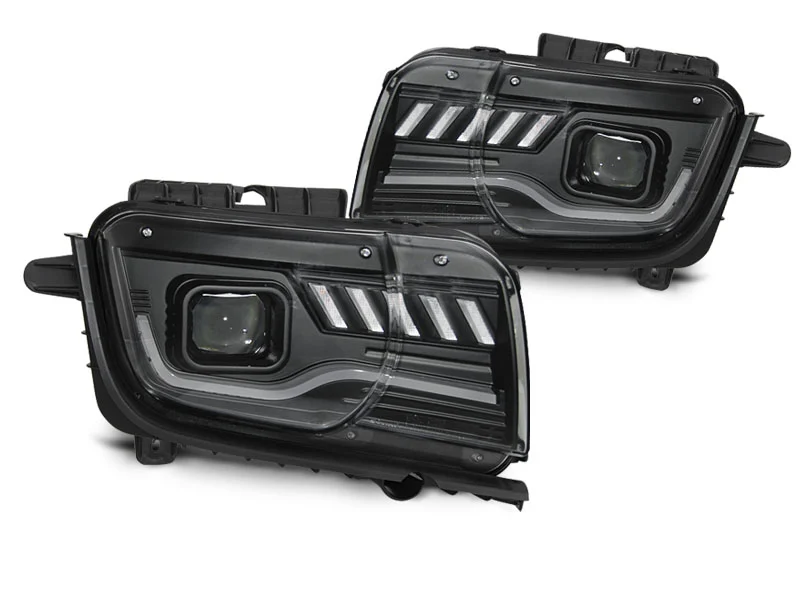 FAROS DELANTEROS CHEVROLET CAMARO 09-13 TUBO LUZ NEGRO con intermitente dinamico